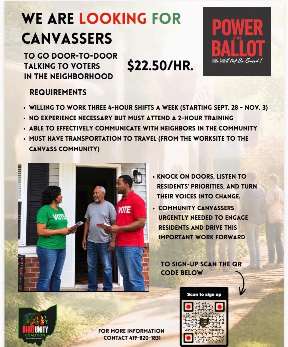 Power of the Ballot canvassers wanted flyer