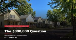 RealPower.TV editorial card. Headline: The $390,000 Question — Measuring the True Cost of Renting in Cleveland.