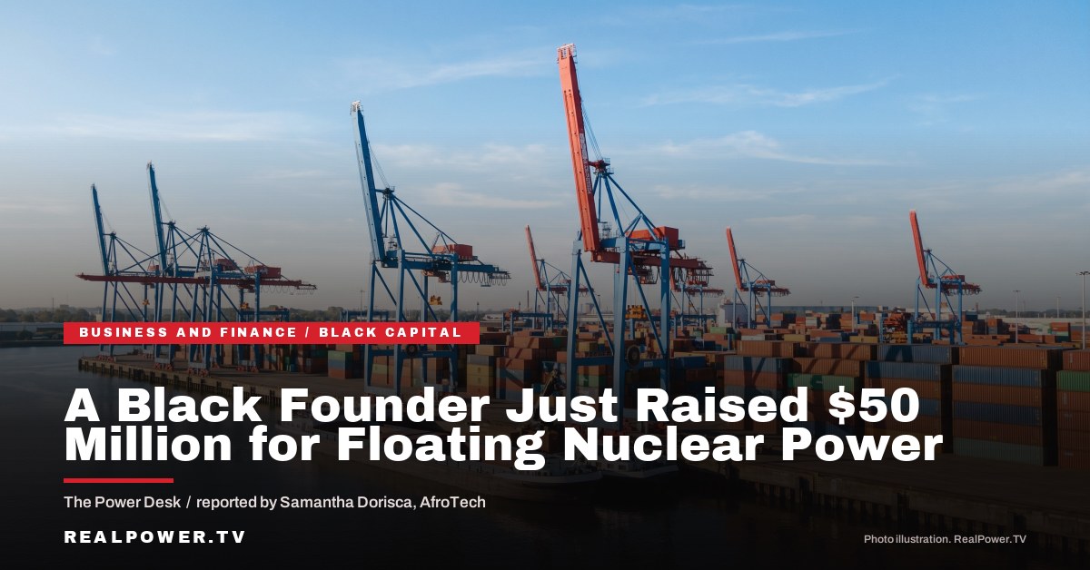 A container port at dawn, illustrating Bluecore Energy floating nuclear power for ports and ships