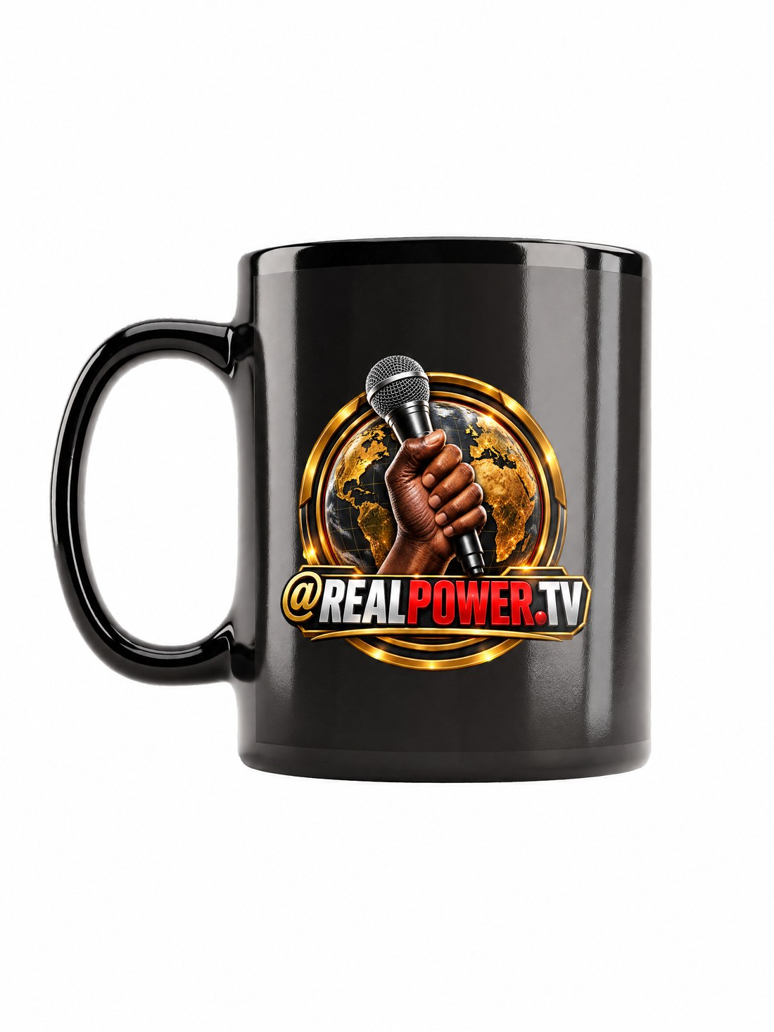 RealPower.TV fist-and-mic mug