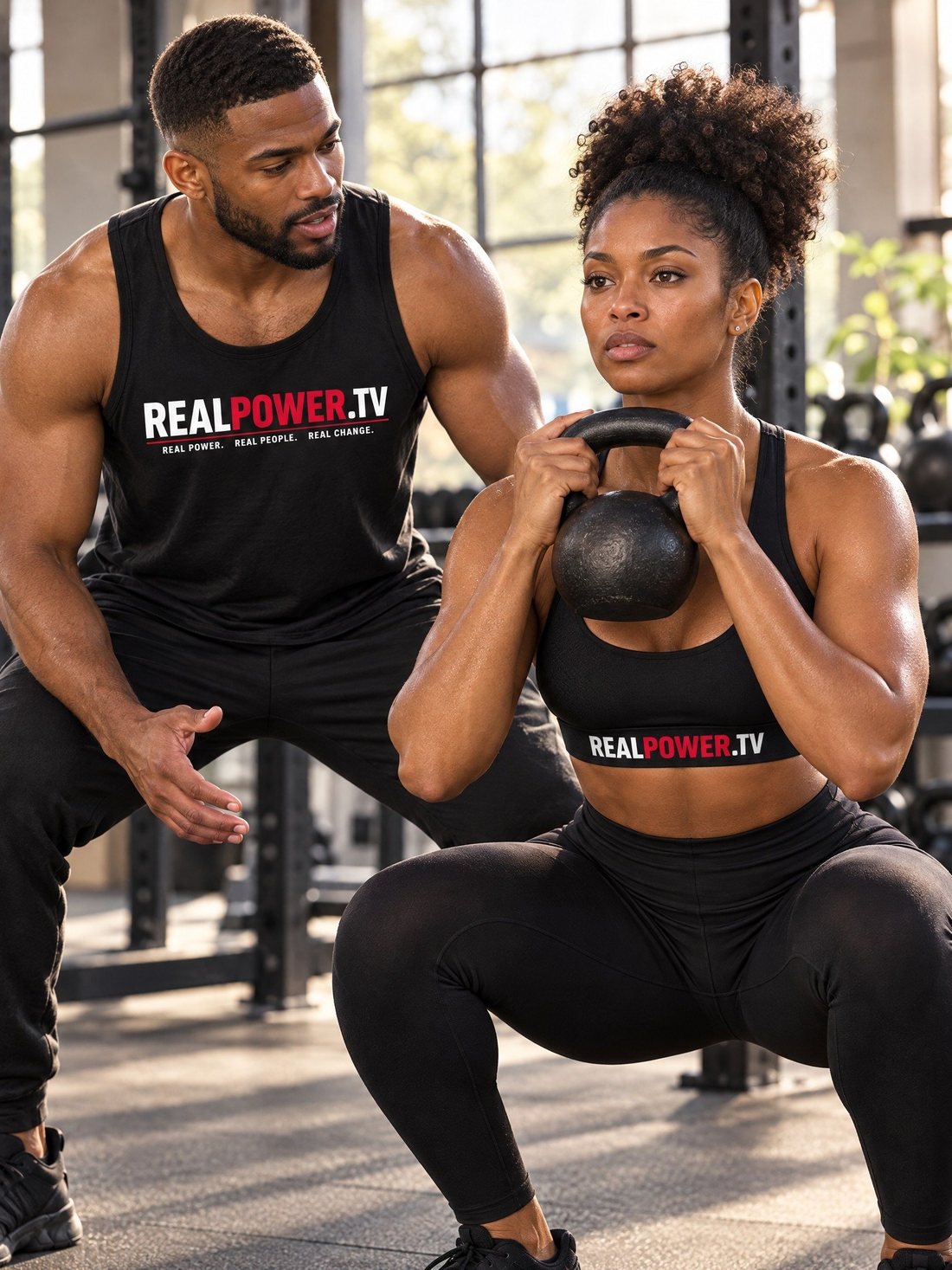 Two athletes training in RealPower.TV gear